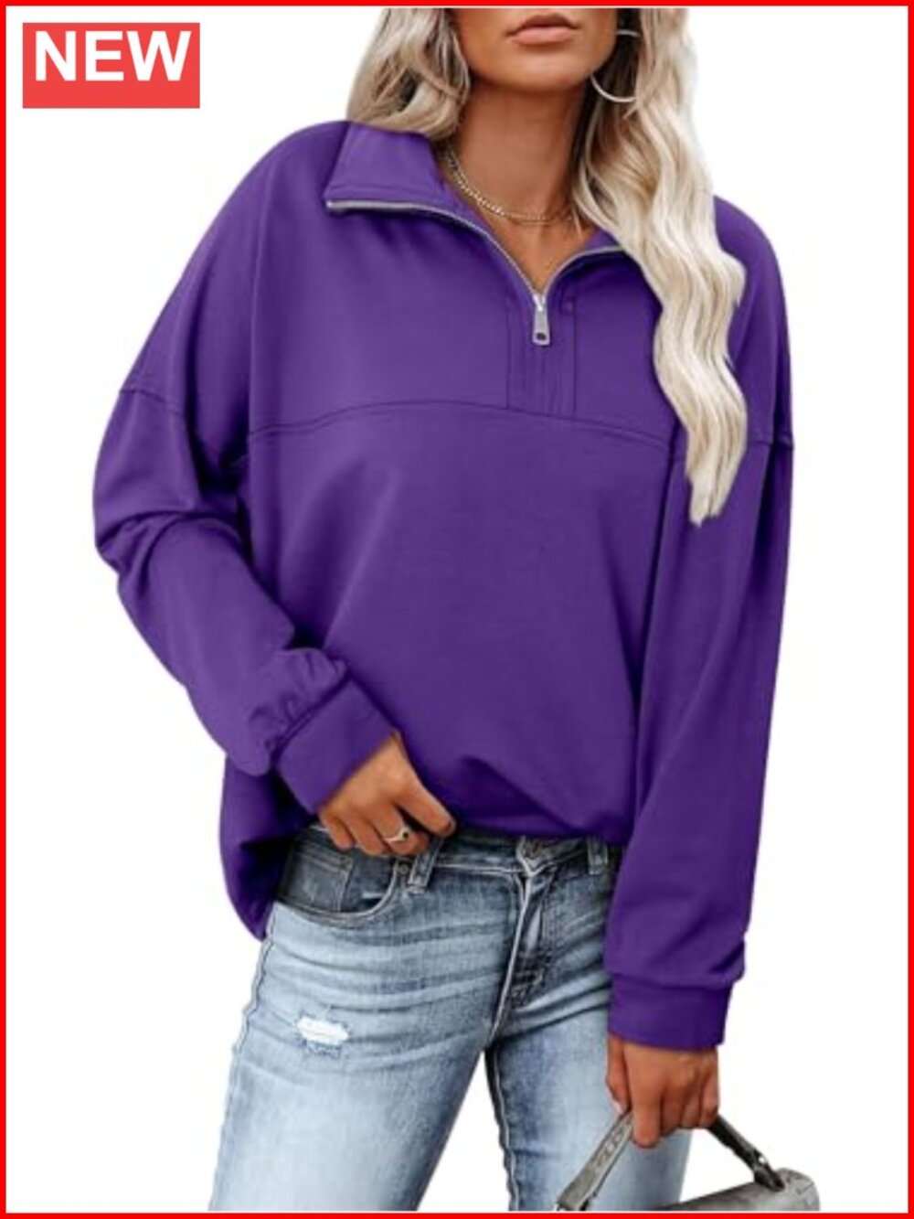 Waffle Knit Half Zip Pullover Sweatshirt Womens Loose Fit Long Sleeve Top